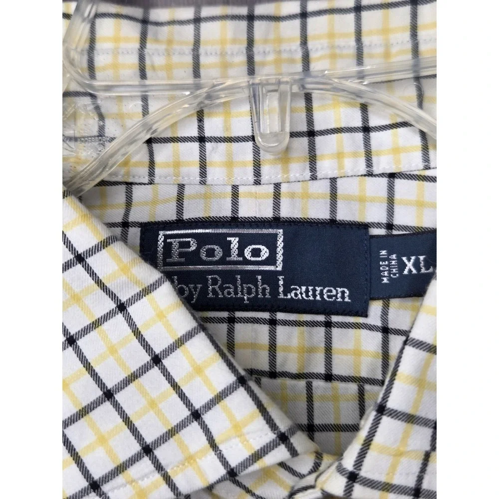 Polo Ralph Lauren Button Up Shirt Mens XL White Yellow Check Long Sleeve EUC